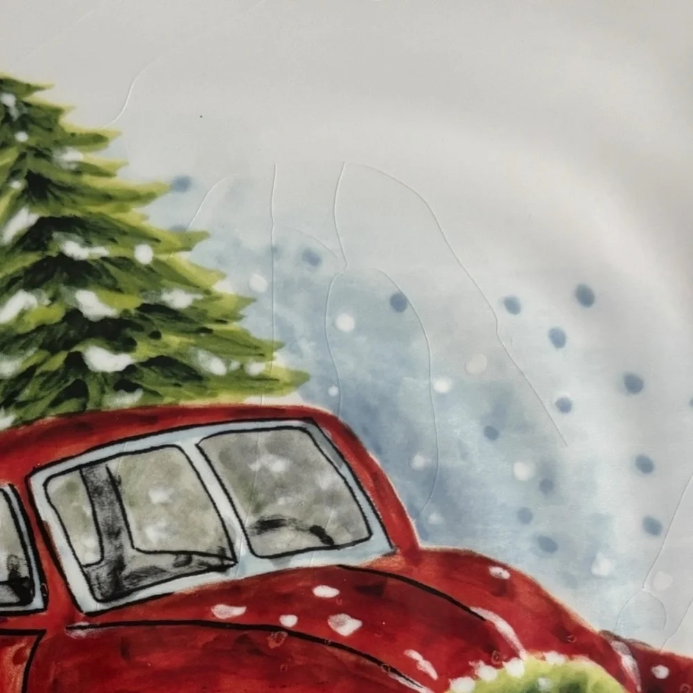 Maxcera Christmas Plates with a Red Truck and Tree Design-Set of 4